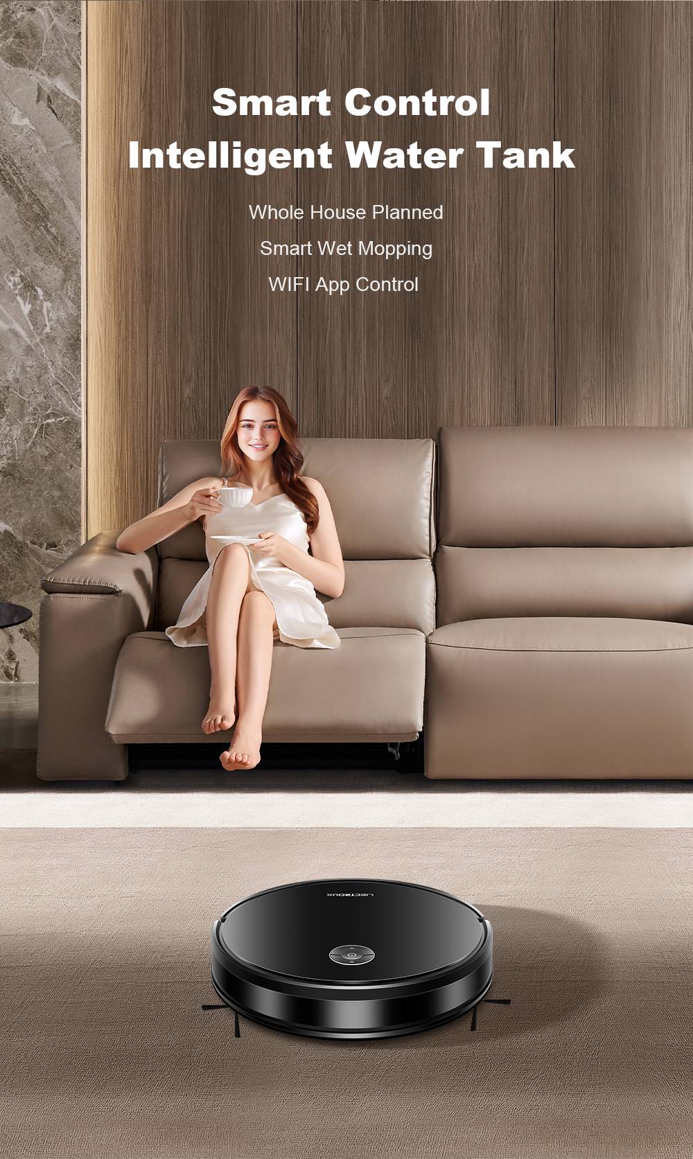 Liectroux C7 robotporszívó és felmosó kombináció, 6000Pa erős szívóerő, intelligens térképezés, WiFi alkalmazás és távirányító, szénkefe nélküli motor, Alexa és Google Asszisztens támogatással, ideális állatszőr/szőnyegek/kemény padlók tisztítására