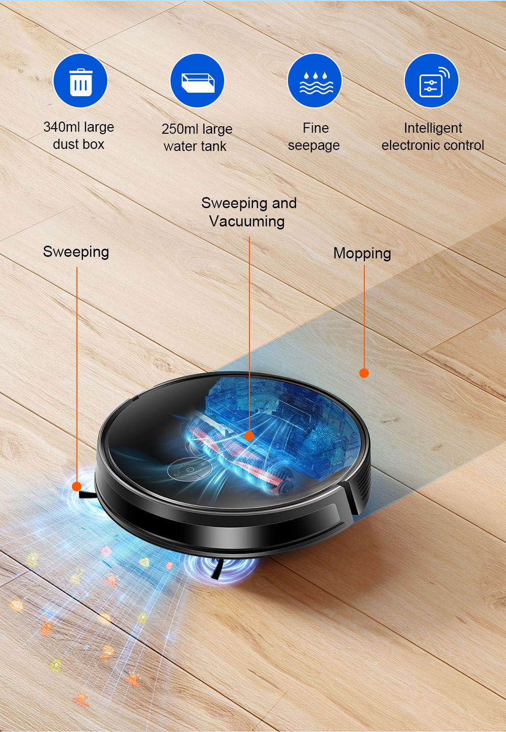 Liectroux C7 robotporszívó és felmosó kombináció, 6000Pa erős szívóerő, intelligens térképezés, WiFi alkalmazás és távirányító, szénkefe nélküli motor, Alexa és Google Asszisztens támogatással, ideális állatszőr/szőnyegek/kemény padlók tisztítására