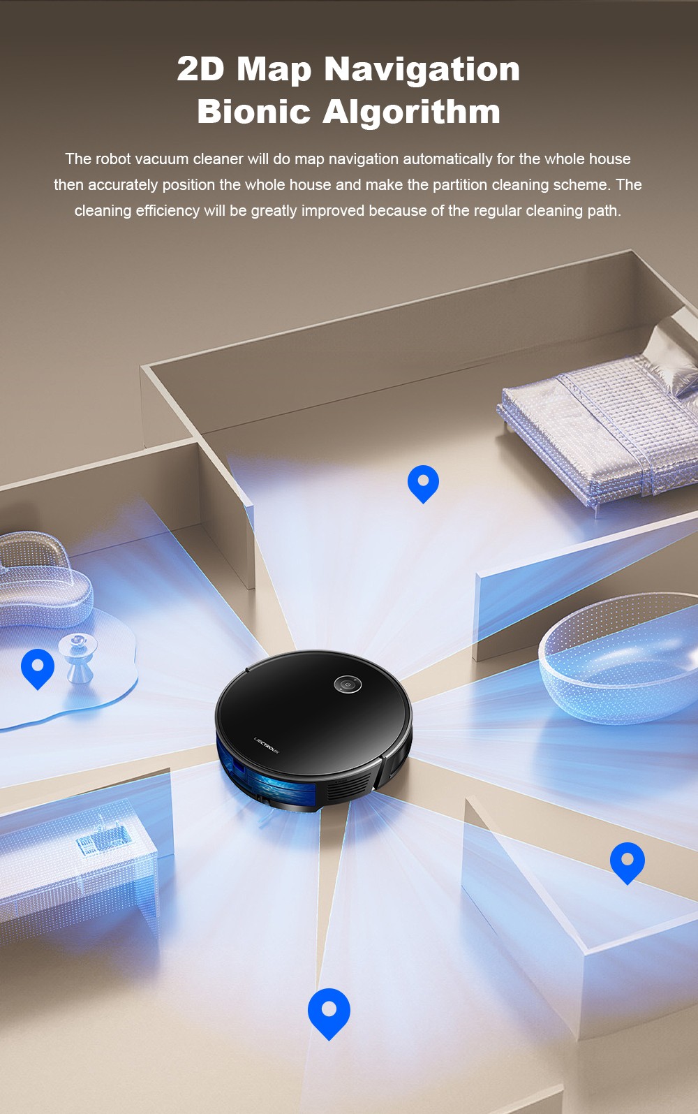 Liectroux C7 robotporszívó és felmosó kombináció, 6000Pa erős szívóerő, intelligens térképezés, WiFi alkalmazás és távirányító, szénkefe nélküli motor, Alexa és Google Asszisztens támogatással, ideális állatszőr/szőnyegek/kemény padlók tisztítására