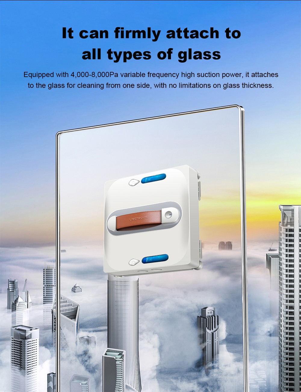 Liectroux S11 Robot nettoyeur de fenêtres, 8000Pa forte aspiration, pulvérisation d’eau auto 4 directions, navigation intelligente + modes de nettoyage multiples, système de sécurité multiple (batterie de secours + corde)