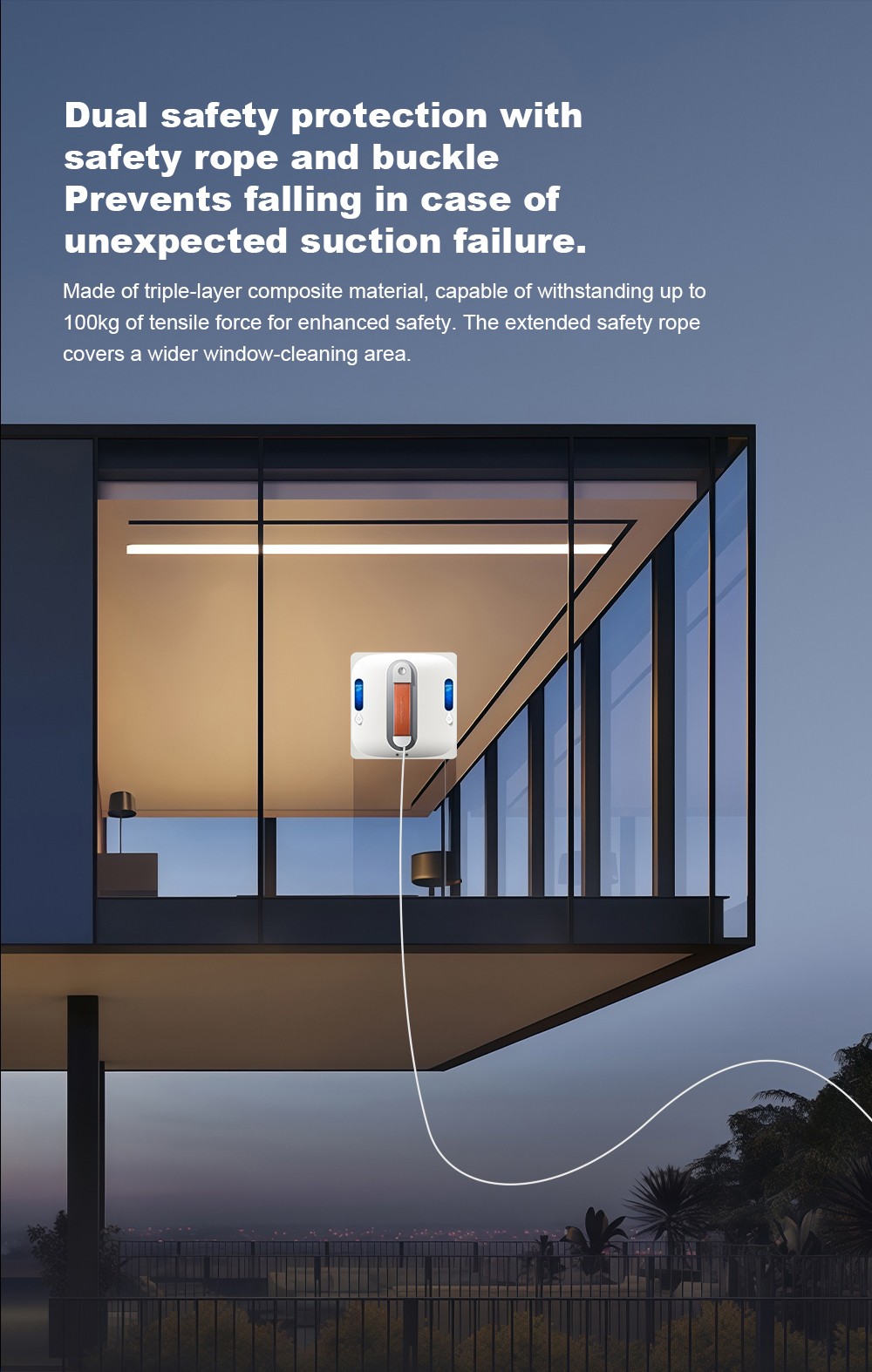 Liectroux S11 Robot nettoyeur de fenêtres, 8000Pa forte aspiration, pulvérisation d’eau auto 4 directions, navigation intelligente + modes de nettoyage multiples, système de sécurité multiple (batterie de secours + corde)