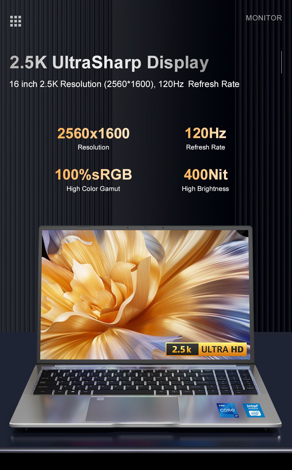 Ninkear N16 Pro Laptop, 16-inch 2.5K IPS 120Hz Screen, Intel Core i7-13620H 4.9GHz, 16GB DDR4, 512GB PCIe SSD, Metal Body, WiFi 6, Bluetooth 5.0, Dual Type-C, Windows 11 Pro Notebook