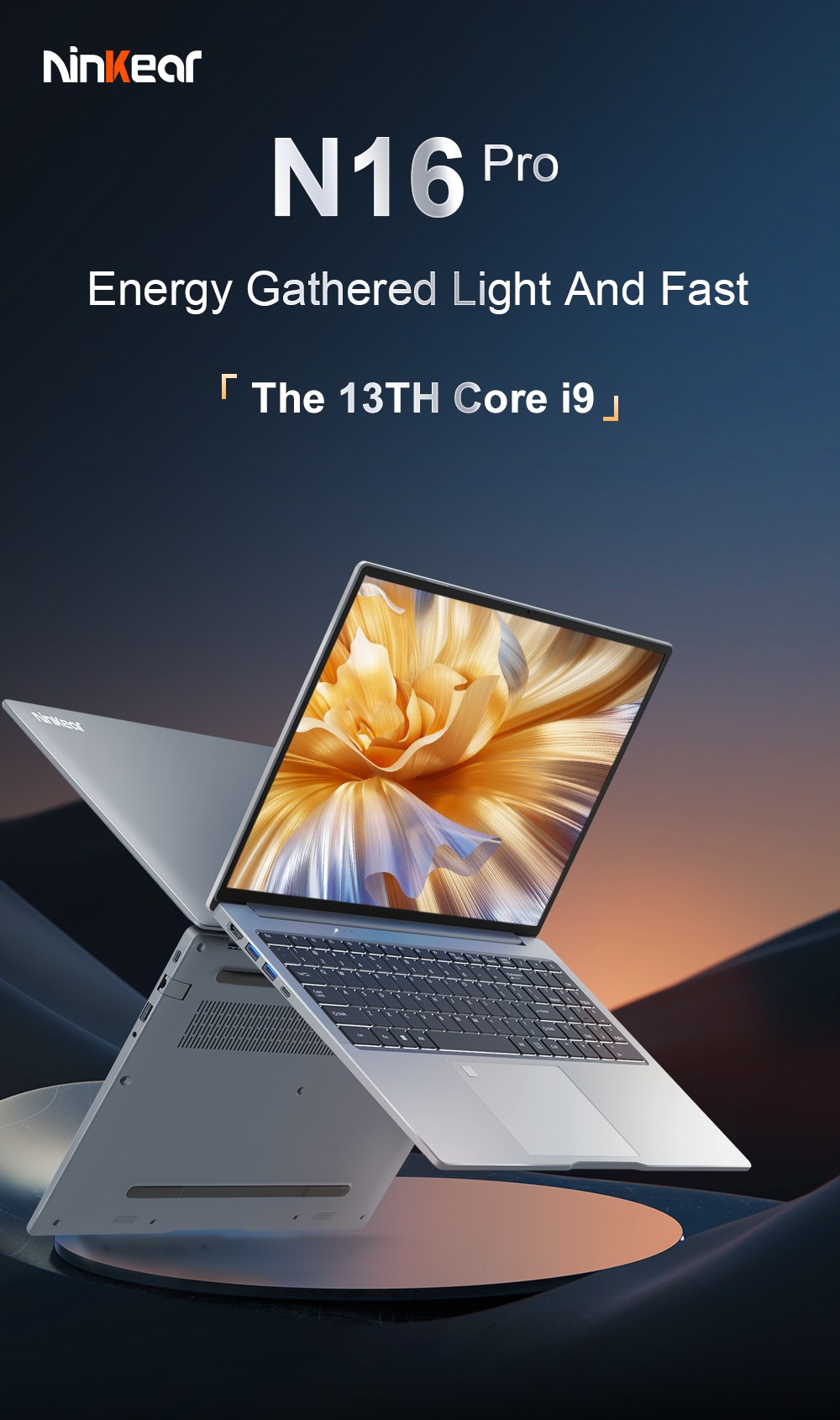 Ninkear N16 Pro Laptop, 16-inch 2.5K QHD+ 120Hz Display, Intel Core i9-13900HK 5.4GHz, 32GB DDR4 3200MHz RAM, 1TB PCIe SSD, Metal Body, Fingerprint Unlock, WiFi 6, Dual Type-C, Windows 11 Pro