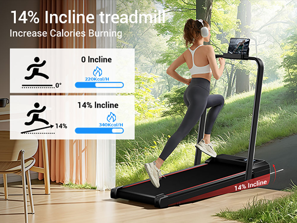 ROBORE CW1F Walking Pad with 9% Incline, 12KM/H, 2.5HP Brushless Motor, 136kg Capacity, Folding Under Desk Treadmill for Home and Office