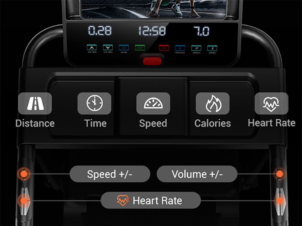 ROBORE P8 Foldable Treadmill 14KM/H, 12 Built-in Programs, with Heart Rate Sensor, Dual Cushion System, 136kg Weight Capacity