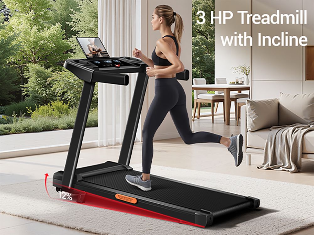 ROBORE SF10 Treadmill with 12% Incline, Electric Treadmill 12KM/H, Foldable Treadmill for home with 3.0 HP Motor and LED Display, Maximum Load 136KG