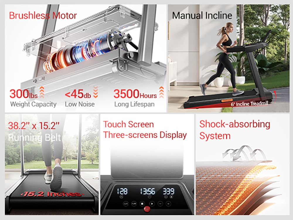 ROBORE SF10 Treadmill with 12% Incline, Electric Treadmill 12KM/H, Foldable Treadmill for home with 3.0 HP Motor and LED Display, Maximum Load 136KG