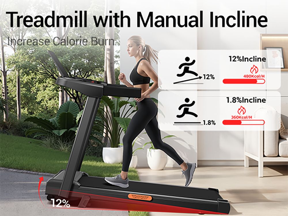 ROBORE SF10 Treadmill with 12% Incline, Electric Treadmill 12KM/H, Foldable Treadmill for home with 3.0 HP Motor and LED Display, Maximum Load 136KG