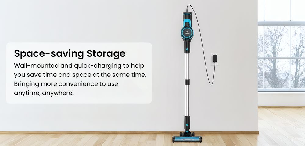 Aspirateur balai sans fil TASVAC V600, aspiration puissante de 28 kPa, moteur sans balais de 120 000 tr/min, brosse de sol à LED, autonomie de 45 minutes et filtre HEPA lavable.