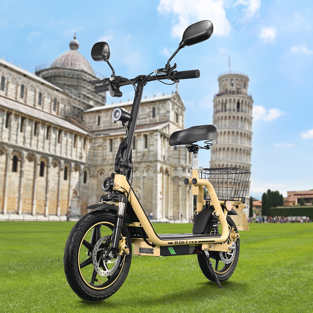 Trottinette électrique TWOFISH M5 Elite-E certifiée CEE avec siège et panier arrière, moteur 500 W, batterie 48 V 13 Ah, pneus 14 pouces, vitesse maximale 40 km/h, autonomie 30 km, freins à double disque, amortisseurs avant et arrière - Noir