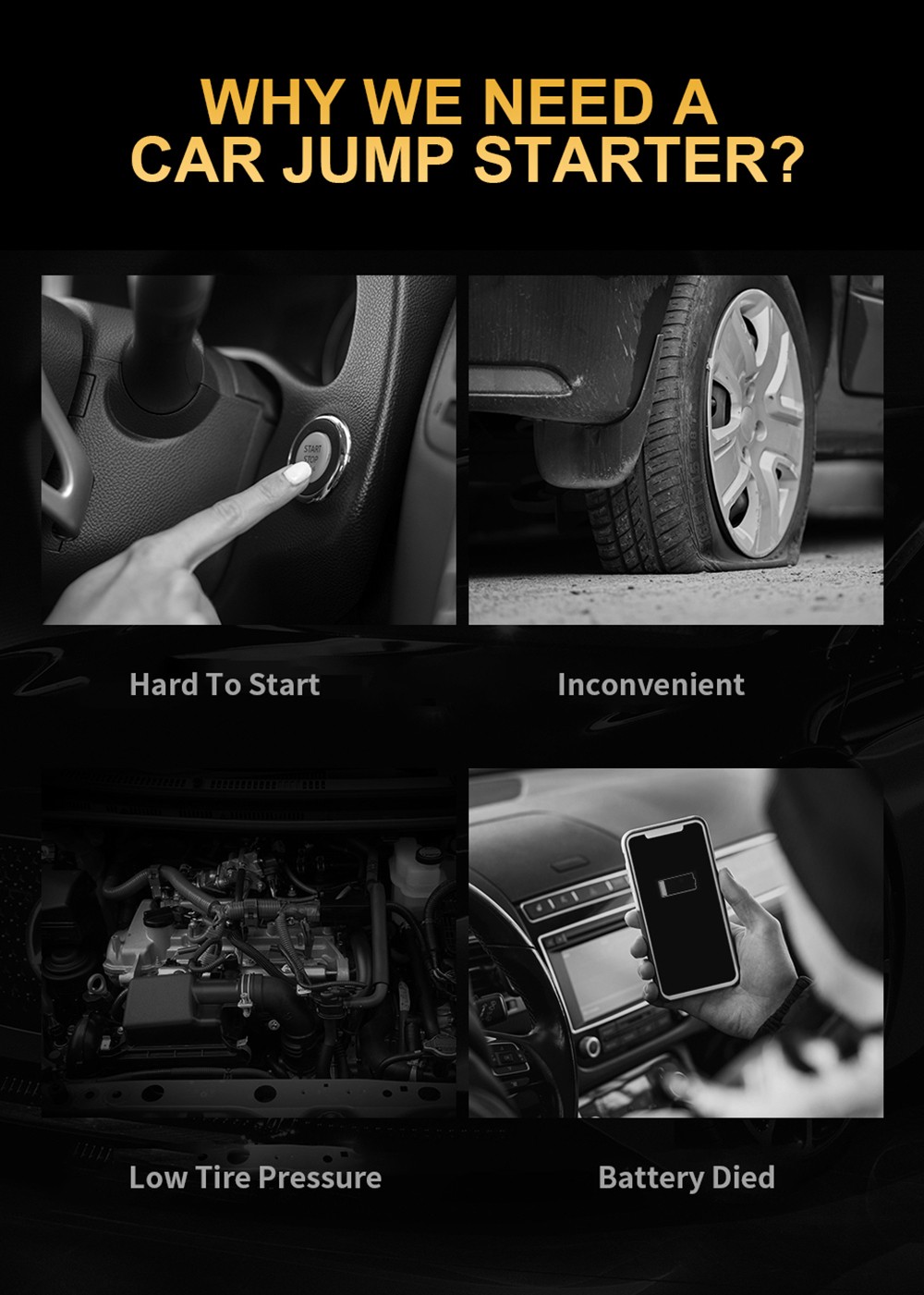 VTOMAN X4 2500A 12V Car Jump Starter, 10000mAh Power Bank, 150PSI Air Compressor, LED Flashlight, For 8.5L Gas and 6L Diesel Engines/Cars/Trucks/Motorcycles