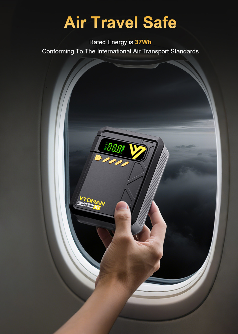 VTOMAN X4 2500A 12V Car Jump Starter, 10000mAh Power Bank, 150PSI Air Compressor, LED Flashlight, For 8.5L Gas and 6L Diesel Engines/Cars/Trucks/Motorcycles