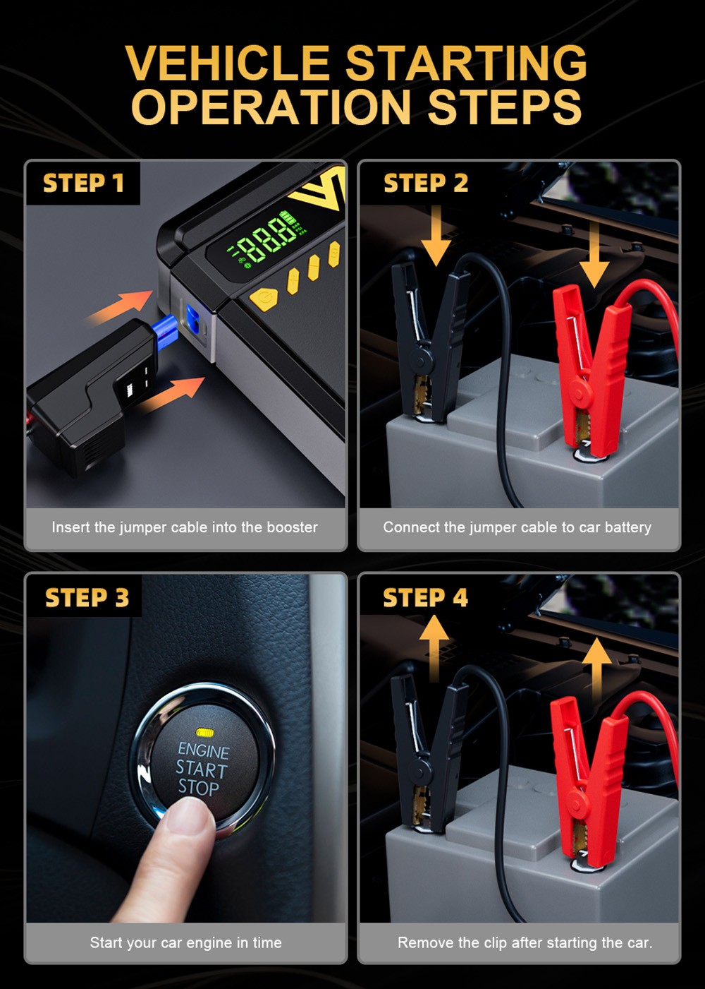 VTOMAN X4 2500A 12V Car Jump Starter, 10000mAh Power Bank, 150PSI Air Compressor, LED Flashlight, For 8.5L Gas and 6L Diesel Engines/Cars/Trucks/Motorcycles