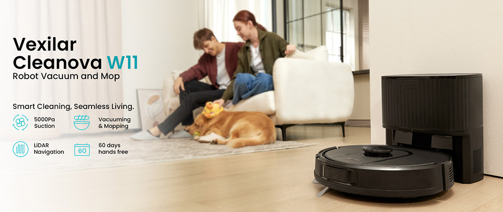 Vactidy Cleanova W11 Robot Vacuum Cleaner, Auto-Empty Station, LDS Laser Navigation, 5000Pa Powerful Suction, 2-in-1 Vacuum & Mop, Smart App & Voice Control