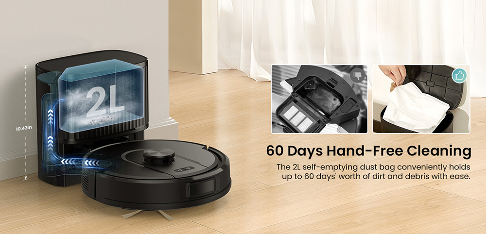 Vactidy Cleanova W11 Robot Vacuum Cleaner, Auto-Empty Station, LDS Laser Navigation, 5000Pa Powerful Suction, 2-in-1 Vacuum & Mop, Smart App & Voice Control