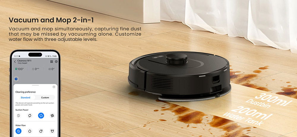Vactidy Cleanova W11 Robot Vacuum Cleaner, Auto-Empty Station, LDS Laser Navigation, 5000Pa Powerful Suction, 2-in-1 Vacuum & Mop, Smart App & Voice Control