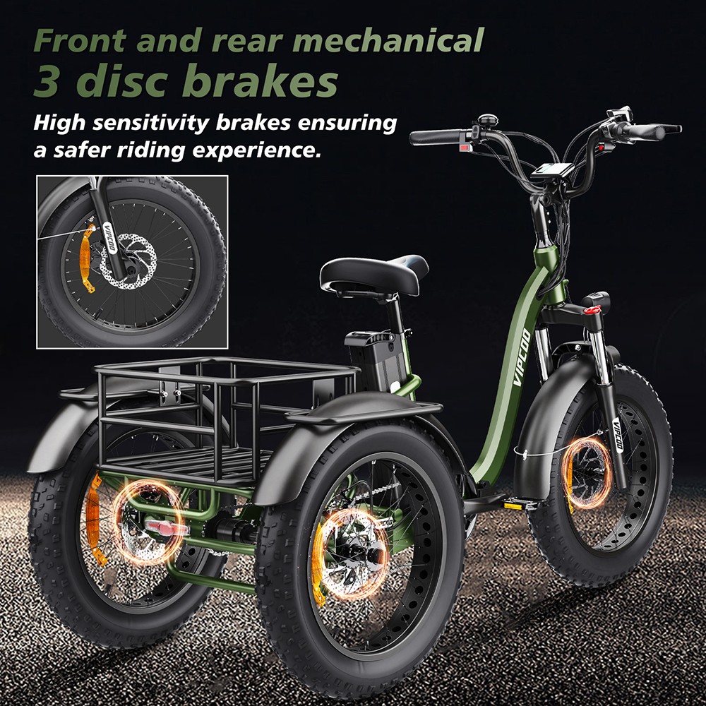 Vipcoo VC-ET1 Electric Tricycle, 750W Motor, 48V 20Ah Battery, 20*4.0 inch Tires, 40km/h Max Speed, 65km Range, Mechanical Disc Brakes, Front Fork Suspension, 7-speed Transmission, LCD Display