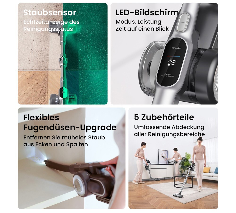 JIMMY H10 Flex Kabelloser Handstaubsauger, 245 AW Saugleistung, 4 Reinigungsmodi, 0,6 l Staubbehälter, 2500 mAh Akku