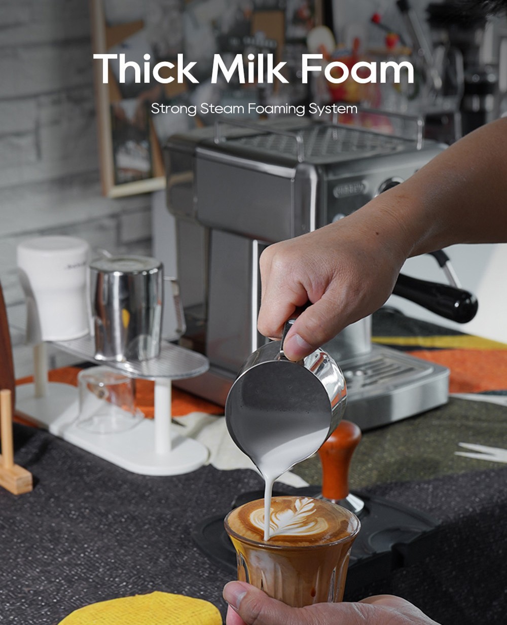 HiBREW H10A Coffee Machine, Adjustable Temperature & Cup Volume, 20Bar, 58mm Portafilter, 1.8L Removable Water Tank, Beige