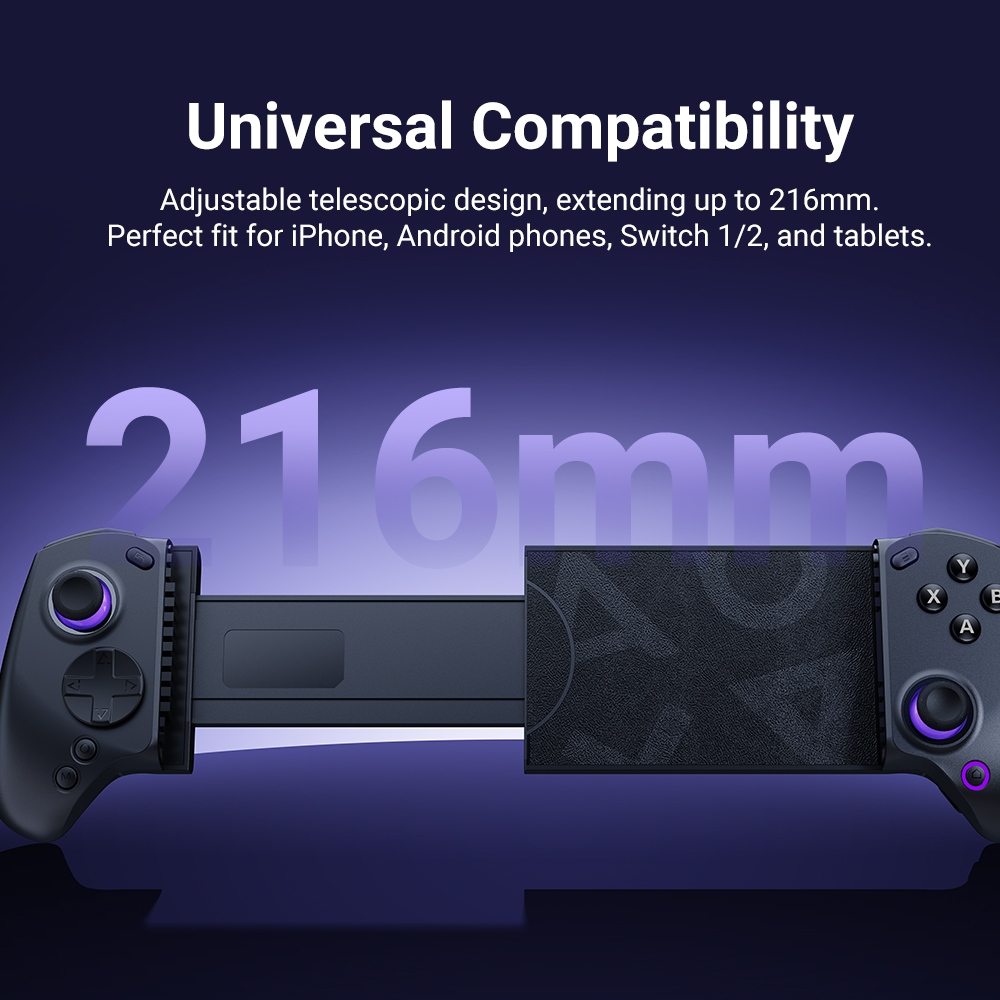 abxylute S8 Wireless Mobile Game Controller, Compatible with iPhone 17 Series, Android, Tablets, Switch 1/2, Extending up to 216mm, Hall Effect Joysticks, Hall Effect Linear Triggers, Customizable Back Buttons