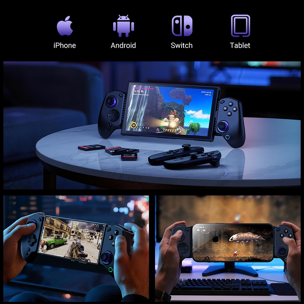 abxylute S8 Wireless Mobile Game Controller, Compatible with iPhone 17 Series, Android, Tablets, Switch 1/2, Extending up to 216mm, Hall Effect Joysticks, Hall Effect Linear Triggers, Customizable Back Buttons
