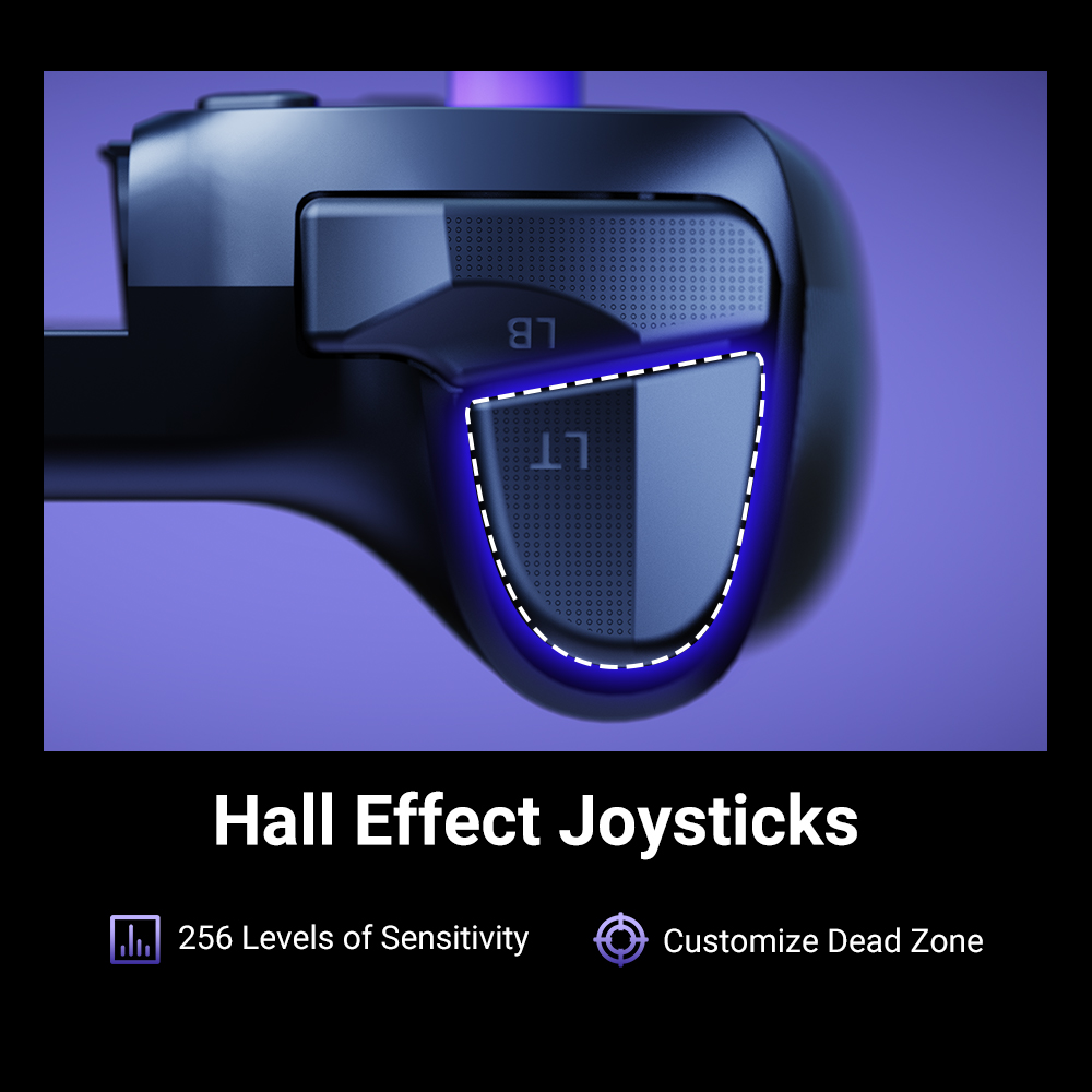 abxylute S8 Wireless Mobile Game Controller, Compatible with iPhone 17 Series, Android, Tablets, Switch 1/2, Extending up to 216mm, Hall Effect Joysticks, Hall Effect Linear Triggers, Customizable Back Buttons