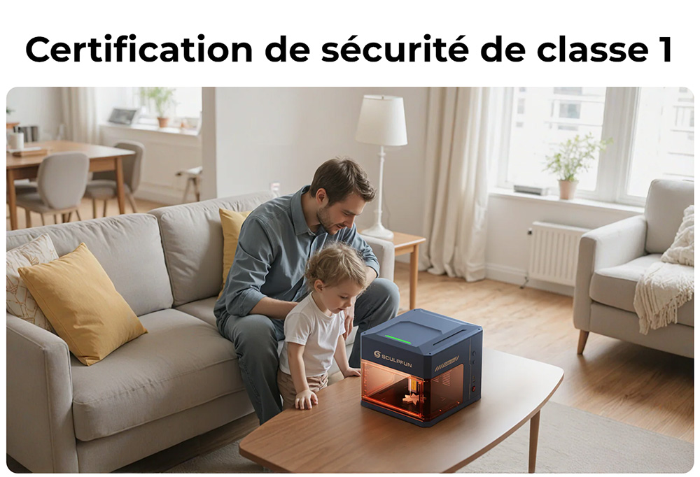 SCULPFUN iCube Ultra 12W Graveur Laser – Design Fermé Classe 1, Auto-Focus et Filtre à Fumée Intégré (150×150 mm)