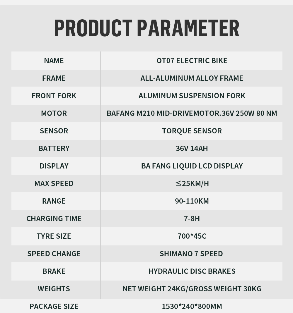 ONESPORT OT07 Vélo électrique, 250 W BAFANG Moteur à entraînement central, Batterie 36 V 14 Ah, Pneus 27,5 pouces, Vitesse maximale 25 km/h, Autonomie 110 km, Fourche amortissante, Freins à disque hydrauliques, SHIMANO 7 vitesses - Noir