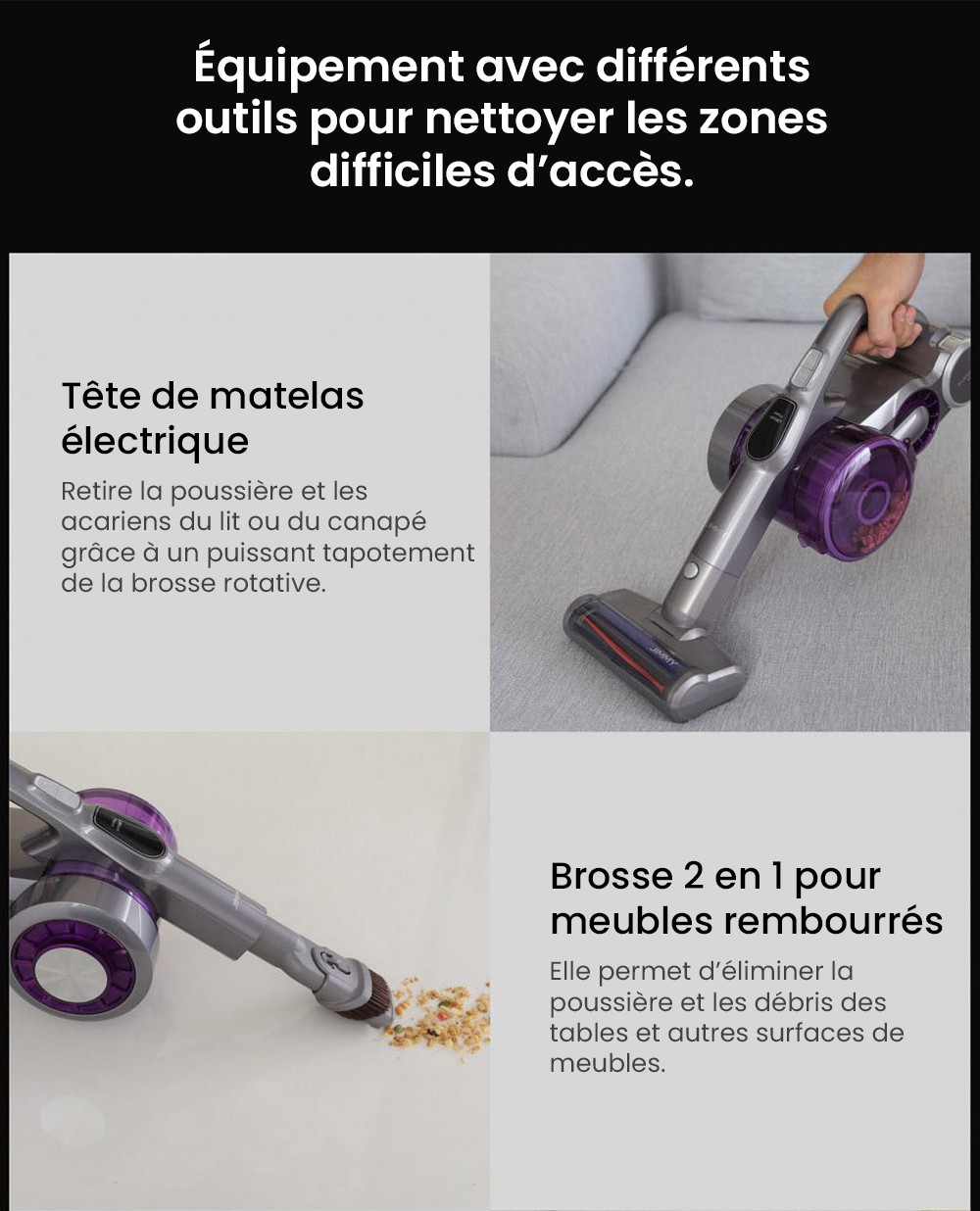 Aspirateur à main flexible sans fil JIMMY JV85 Pro avec aspiration puissante de 200 AW, moteur sans balais numérique de 550 W, autonomie de 70 minutes, bruit ultra-faible pour nettoyer les sols et les meubles par Xiaomi