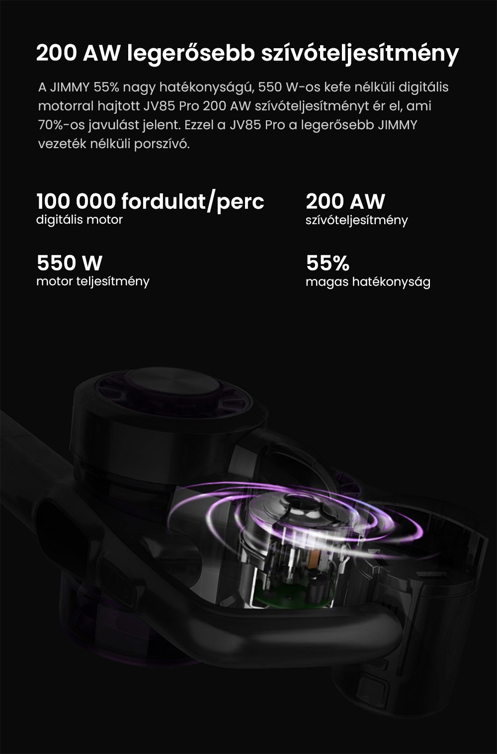JIMMY JV85 Pro akkus kézi porszívó 200 AW erős szívóerővel, 550 W-os digitális kefe nélküli motorral, 70 perces üzemidővel, ultra alacsony zajszinttel padlók és bútorok tisztításához a Xiaomitól