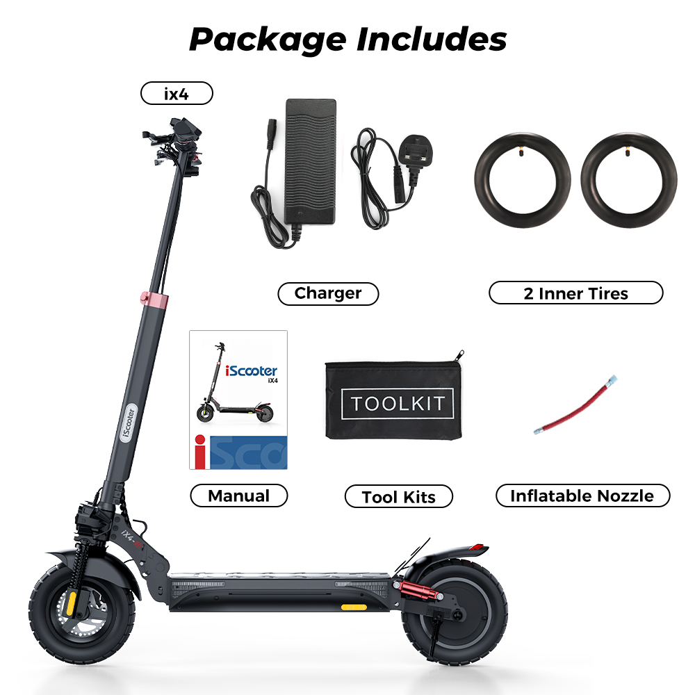 iScooter iX4 10 hüvelykes elektromos roller, 800 W-os motor, maximális sebesség 45 km/h, 48 V-os 15 Ah-s akkumulátor, akár 40-45 km-es hatótávolság, alkalmazásvezérlés, figyelmeztető lámpa