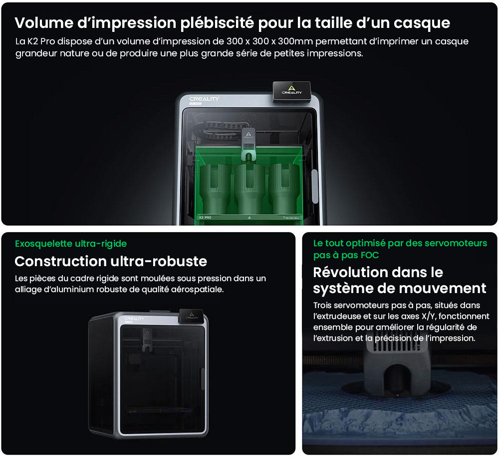 Imprimante 3D Creality K2 Pro Combo, système CFS, 300 x 300 x 300 mm