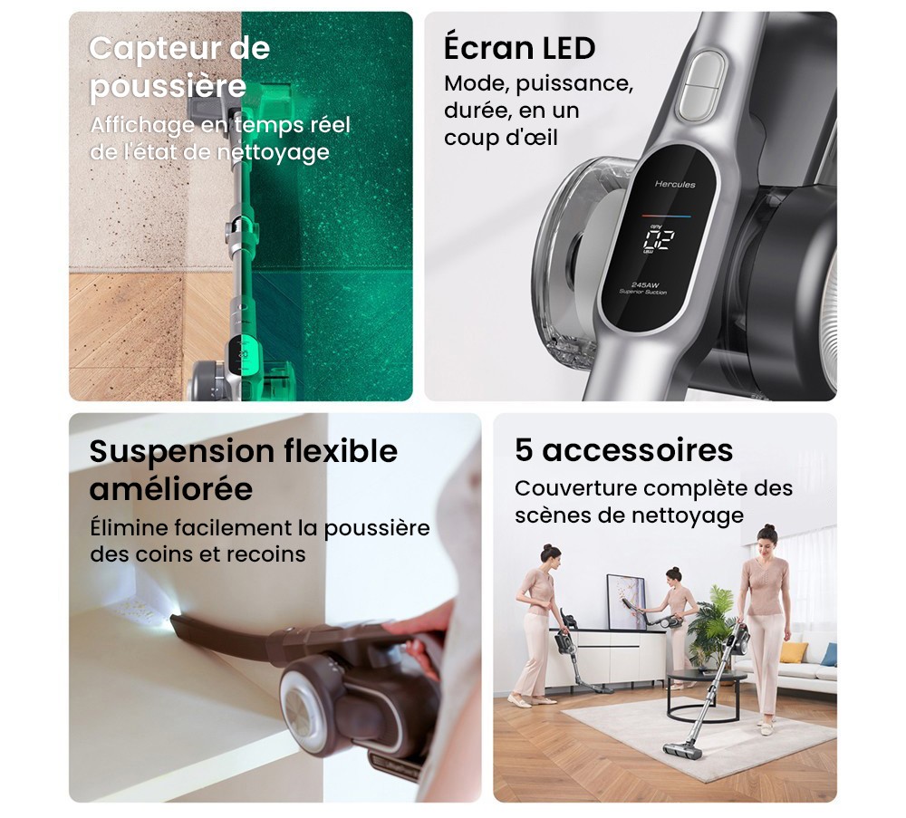 Aspirateur à main sans fil JIMMY H10 Flex, aspiration 245AW, 4 modes de nettoyage, bac à poussière de 0,6 L, batterie 2500 mAh