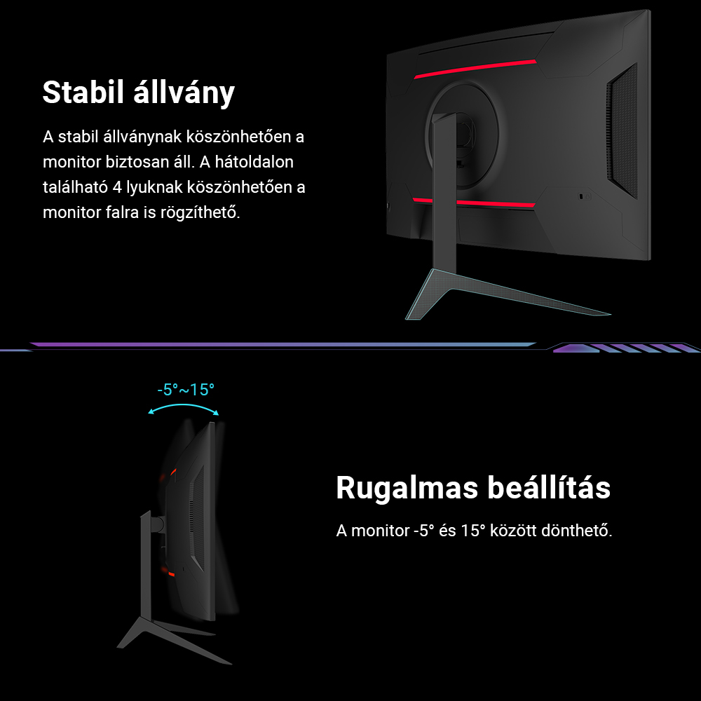 KTC H27S17 27 hüvelykes, 1500R ívelt gamer monitor, QHD 2560x1440, 16:9 ELED, 165Hz, 99% sRGB, 4000:1 kontrasztarány, 1ms MPRT válaszidő, alacsony mozgás okozta elmosódás, FreeSync kompatibilis, G-Sync, USB, HDMI2.0, 2xDP1.2, Audio kimenet, VESA tartó.