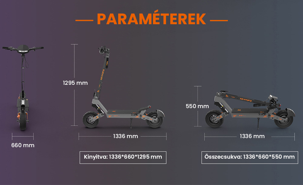 KuKirin G4 Elektromos Roller, 2*1000W-os Motor, 60V 20Ah Akkumulátor, 11 colos Gumiabroncsok, 70km/h Max. Sebesség, 75km Hatótávolság, Első és Hátsó Tárcsafékek, Négykaros Lengéscsillapító