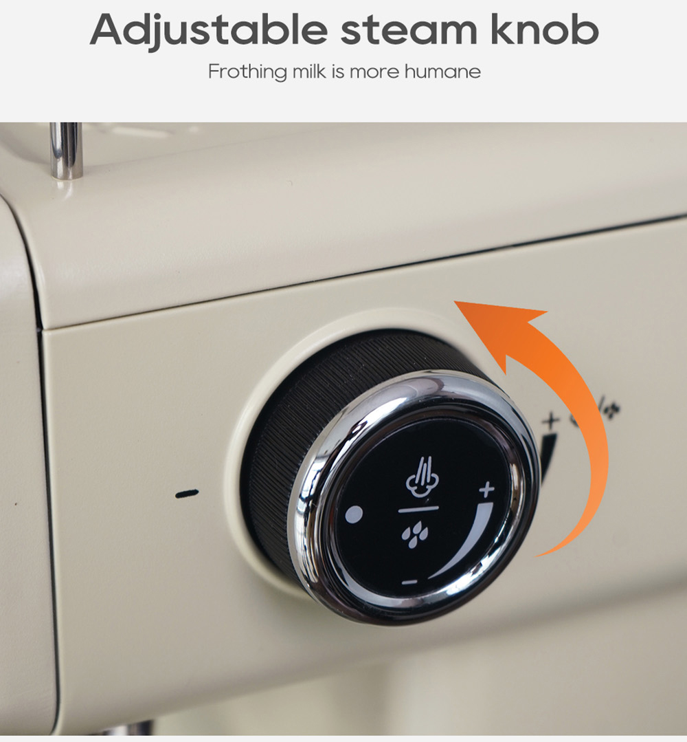 HiBREW H10A Kaffeemaschine, 20 Bar Extraktionsdruck, einstellbare Temperatur und Tassenvolumen, 58 mm Siebträger, 1,8 l abnehmbarer Wassertank - Beige