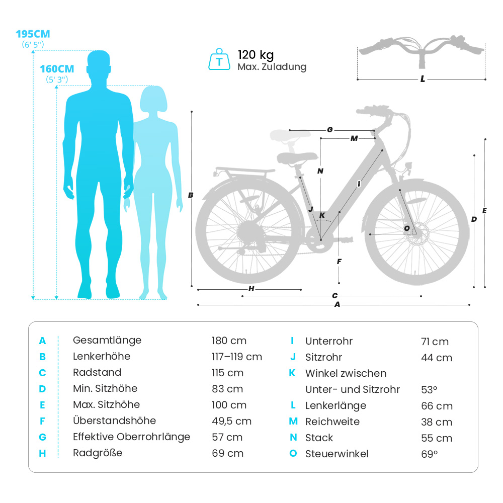 Eleglide T2 Elektrofahrrad, 250-W-Motor, 36-V-13-Ah-Akku, 27,5 x 2,1 Zoll Reifen, 25 km/h Höchstgeschwindigkeit, 100 km maximale Reichweite, hydraulische Scheibenbremsen, Federgabel mit Verriegelung, Shimano 7-Gang, LCD-Display, App-Steuerung