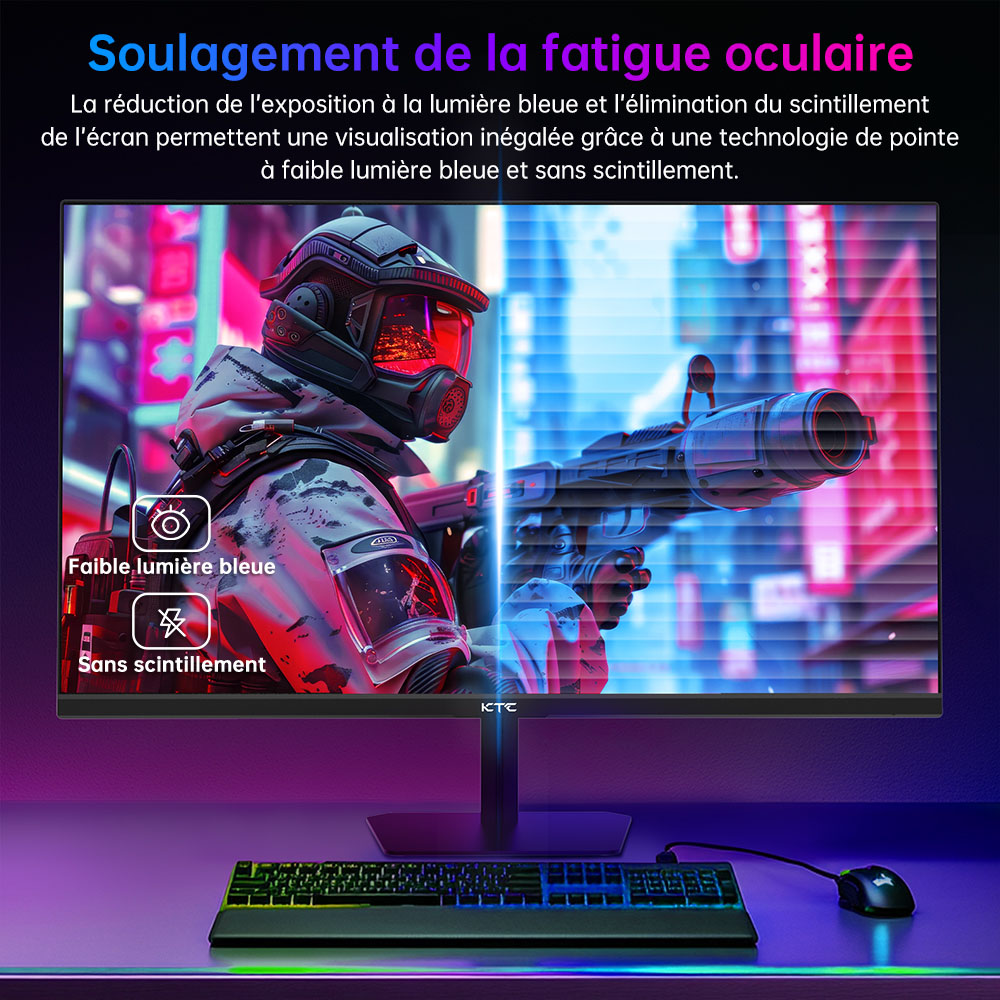 Moniteur de jeu KTC H24F8, écran IPS rapide 23,8 pouces 1920 x 1080 16:9, taux de rafraîchissement de 190 Hz, temps de réponse de 1 ms, HDR10, 135 % sRGB, synchronisation adaptative, synchronisation d'action dynamique, assistance au jeu, faible lumière bleue et sans scintillement