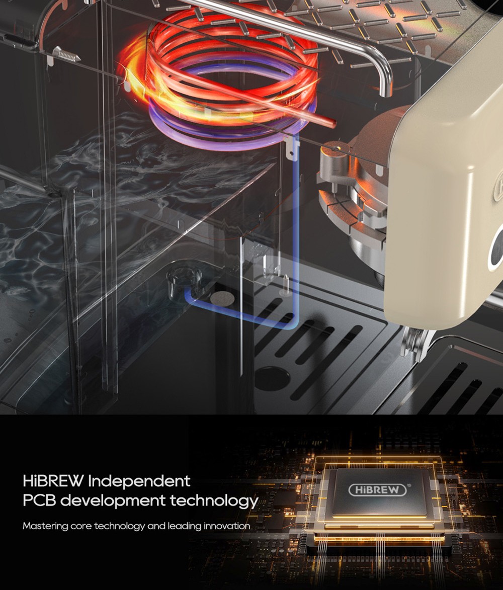 HiBREW H10A Kaffeemaschine, 20 Bar Extraktionsdruck, einstellbare Temperatur und Tassenvolumen, 58 mm Siebträger, 1,8 l abnehmbarer Wassertank - Beige