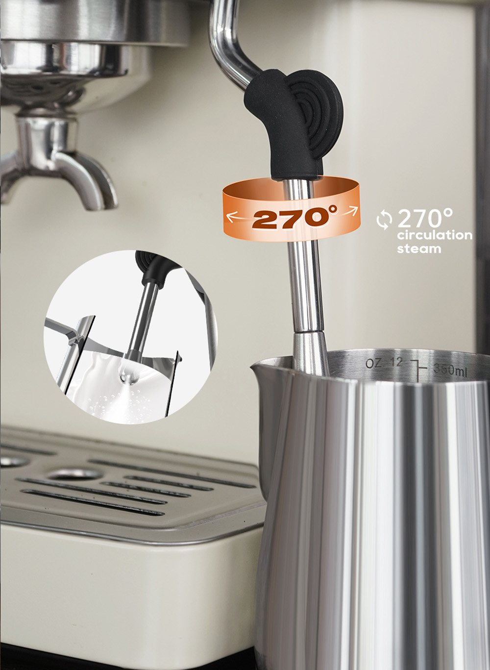 HiBREW H10A Coffee Machine, Adjustable Temperature & Cup Volume, 20Bar, 58mm Portafilter, 1.8L Removable Water Tank, Beige