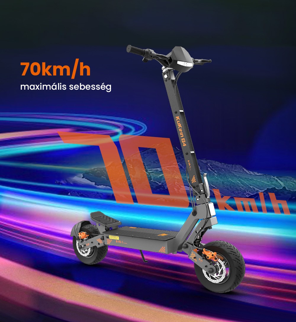 KuKirin G4 Elektromos Roller, 2*1000W-os Motor, 60V 20Ah Akkumulátor, 11 colos Gumiabroncsok, 70km/h Max. Sebesség, 75km Hatótávolság, Első és Hátsó Tárcsafékek, Négykaros Lengéscsillapító