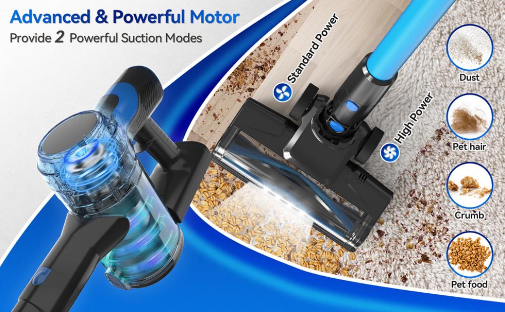 TASVAC V50 Cordless Vacuum Cleaner, 25KPa Powerful Suction Stick Vacuum with LED Display, 40 Mins Runtime, 5-Stage Filtration & Detachable Battery for Home Cleaning