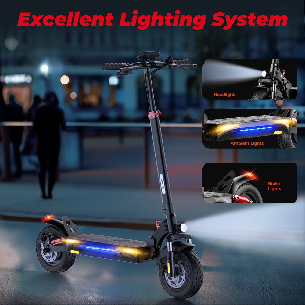 iScooter iX3 Folding Electric Scooter, 10" Pneumatic Tires, 800W Motor, 10Ah Battery, 40km/h Max Speed, 40km Max Range, Adjustable Handlebar Height, App Control - Black