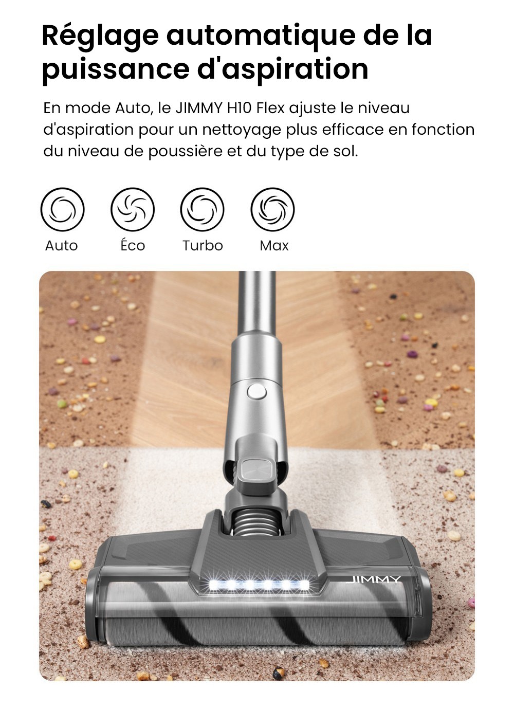 Aspirateur à main sans fil JIMMY H10 Flex, aspiration 245AW, 4 modes de nettoyage, bac à poussière de 0,6 L, batterie 2500 mAh