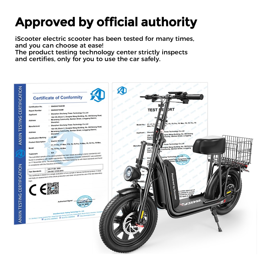 iScooter F7 Elektroroller, 1000-W-Motor, 48-V-10,4-Ah-Akku, 16-Zoll-Reifen, 45 km/h Höchstgeschwindigkeit, 50 km Reichweite, Scheibenbremse vorne und hinten, Stoßdämpfer an der Vordergabel