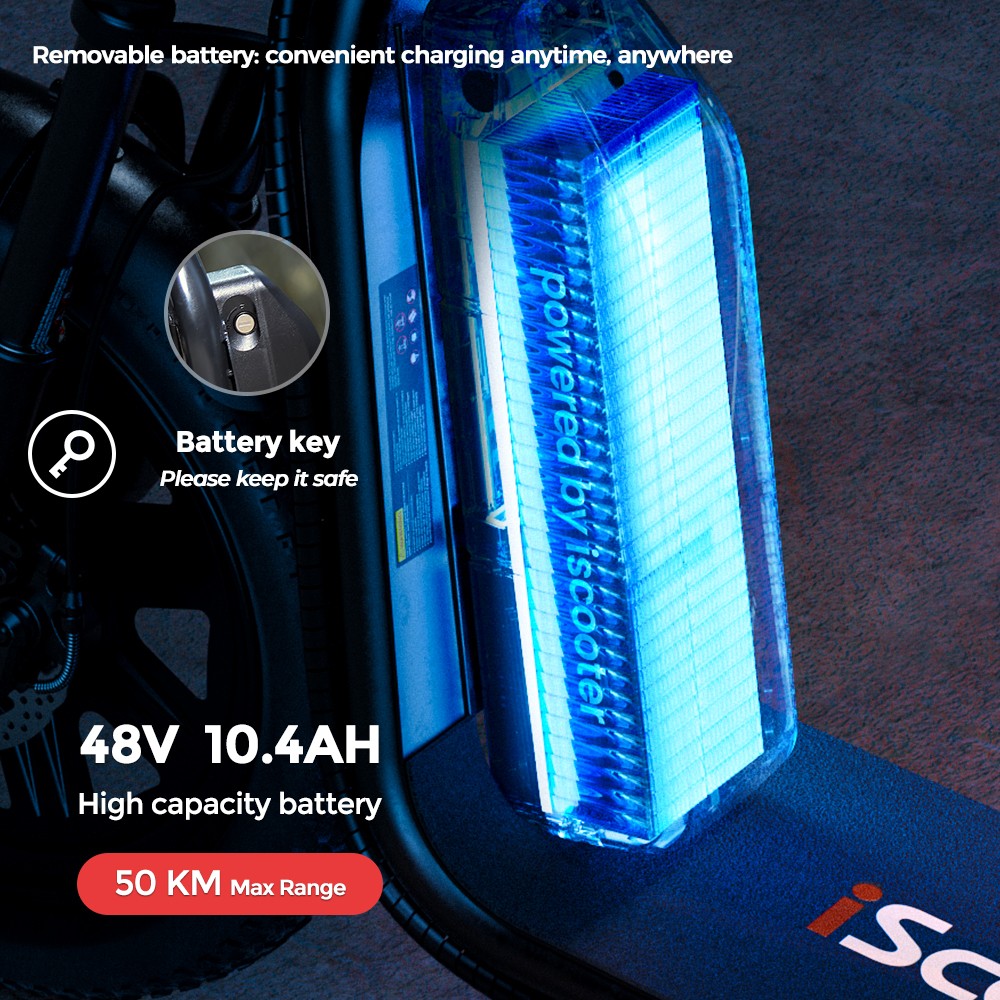 iScooter F7 Elektroroller, 1000-W-Motor, 48-V-10,4-Ah-Akku, 16-Zoll-Reifen, 45 km/h Höchstgeschwindigkeit, 50 km Reichweite, Scheibenbremse vorne und hinten, Stoßdämpfer an der Vordergabel