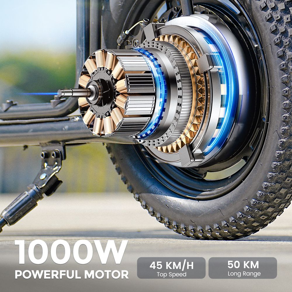 iScooter F7 Elektroroller, 1000-W-Motor, 48-V-10,4-Ah-Akku, 16-Zoll-Reifen, 45 km/h Höchstgeschwindigkeit, 50 km Reichweite, Scheibenbremse vorne und hinten, Stoßdämpfer an der Vordergabel