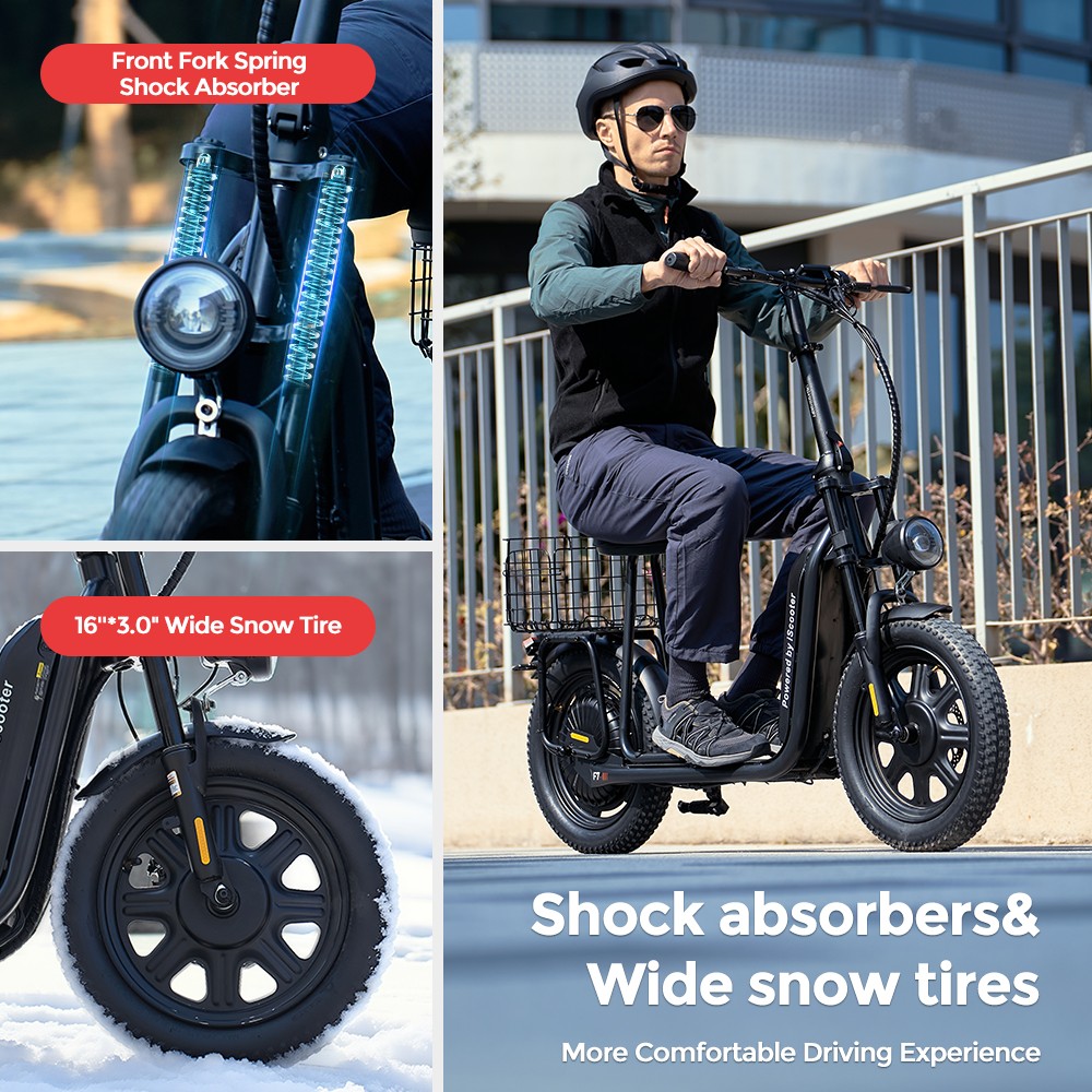 iScooter F7 Elektroroller, 1000-W-Motor, 48-V-10,4-Ah-Akku, 16-Zoll-Reifen, 45 km/h Höchstgeschwindigkeit, 50 km Reichweite, Scheibenbremse vorne und hinten, Stoßdämpfer an der Vordergabel