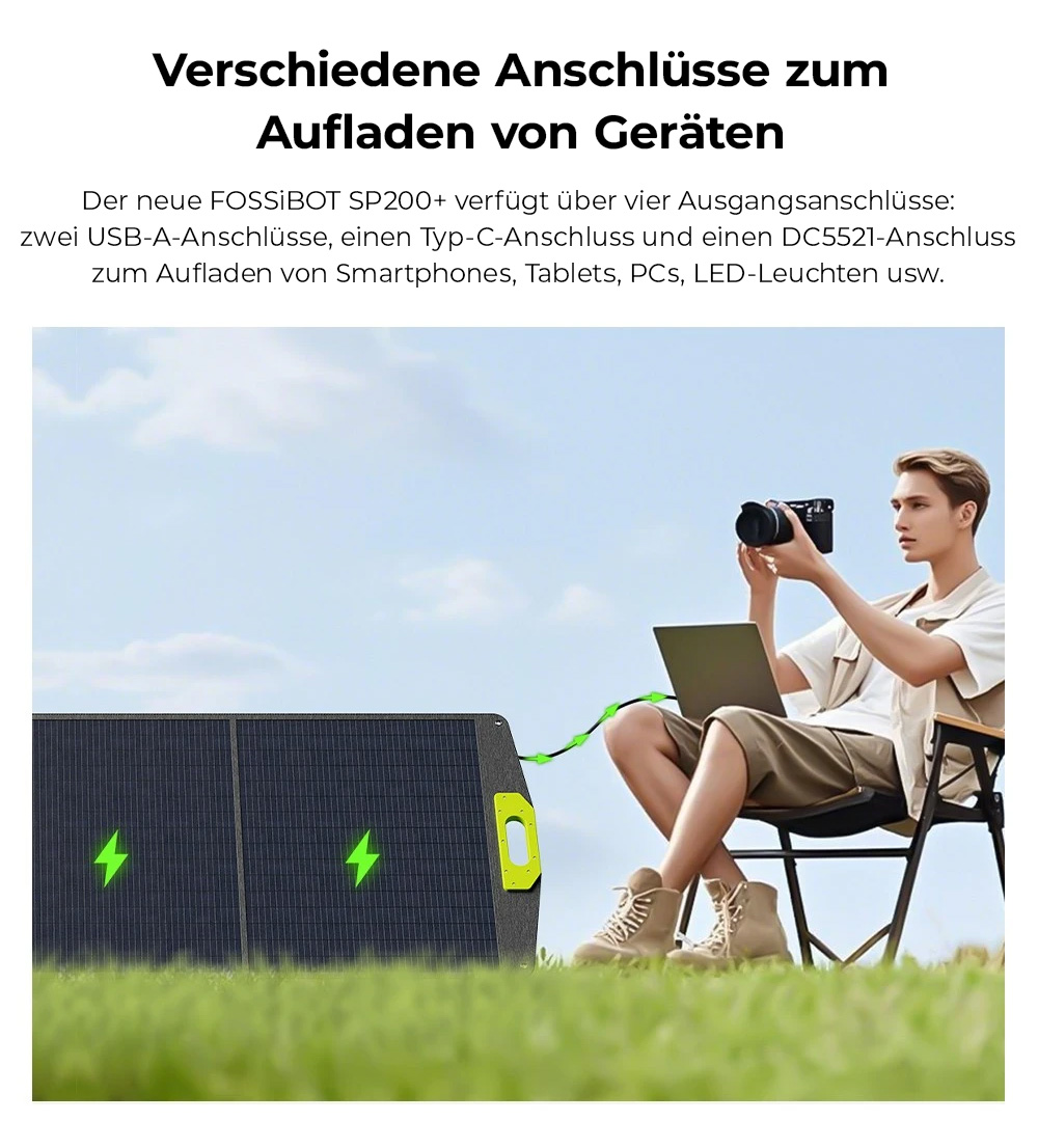 FOSSiBOT SP200 (Neu) 200W faltbares Solarpanel, 23,4% hoher Zellwirkungsgrad, ETFE-Beschichtung, verstellbare Stützen für Zuhause, Wohnmobil, Camping, Stromausfall - Grün