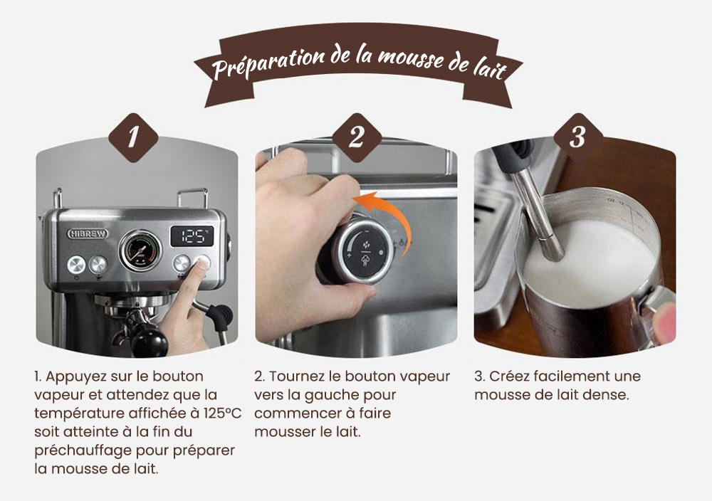 Machine à café expresso semi-automatique HiBREW H10A, pression de 19 bars, mousseur à lait, température réglable, presse à café de 58 mm, pichet de 350 ml, chauffe-tasse, cafetière froide/chaude